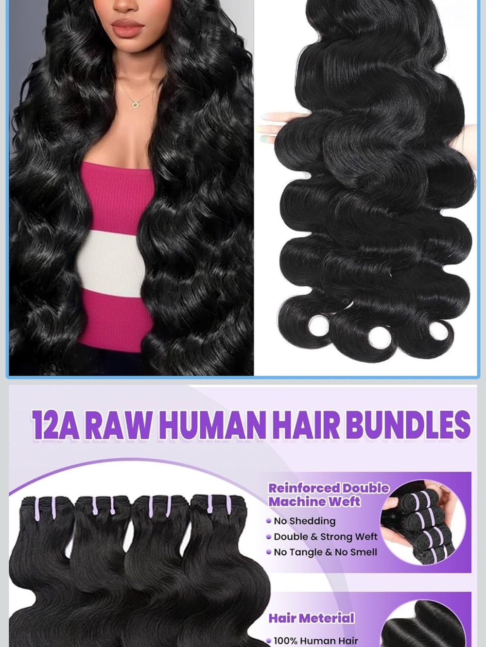 12A Raw Human Hair Body Wave Bundles - Natural Black